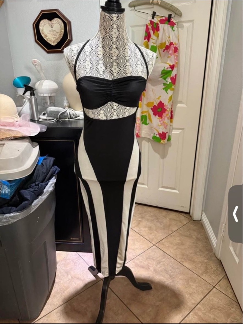 SHEIN Black and White Cutout Midi Dress